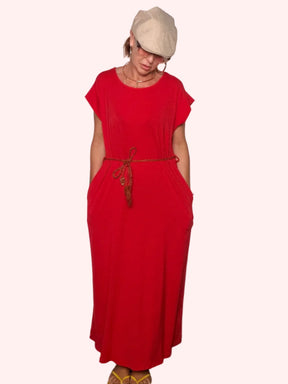 Abito Maxi in Felpa Leggera con Tasche e Cintura Cordino