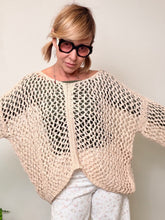 Maglia Beige Traforata a Rete Oversize Maniche Ampie