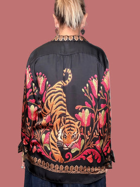 Camicia Susy Star in raso con stampa floreale e tigre sul retro