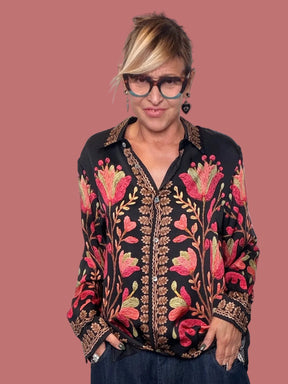 Camicia Susy Star in raso con stampa floreale e tigre sul retro