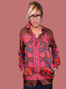 Camicia Susy Star moro in raso con stampa floreale, vista frontale