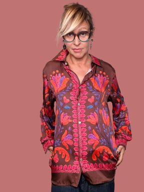 Camicia Susy Star moro in raso con stampa floreale, vista frontale