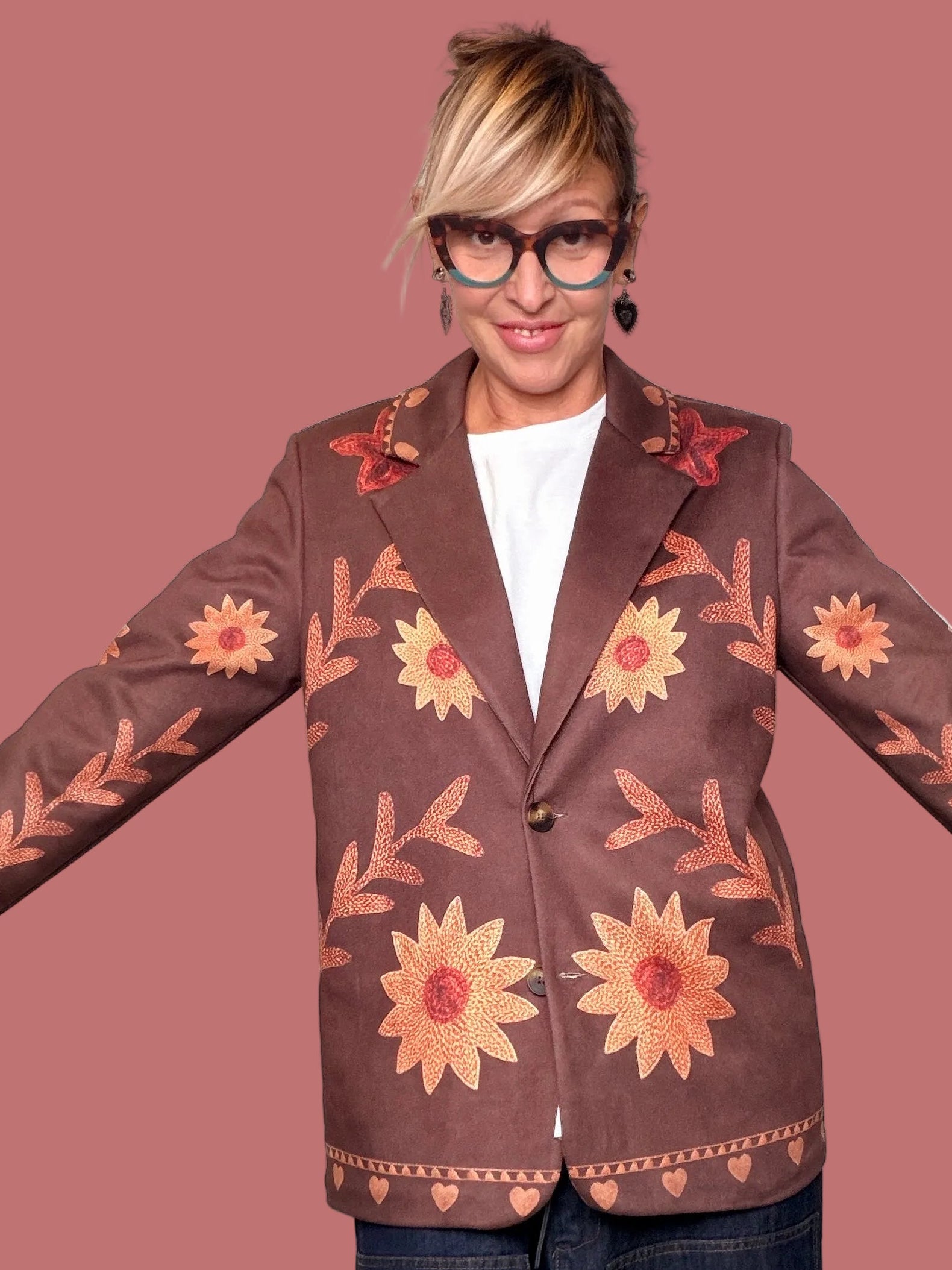Giacca Female marrone con stampa floreale, vista frontale