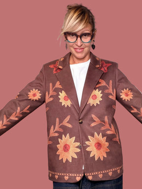 Giacca Female marrone con stampa floreale, vista frontale