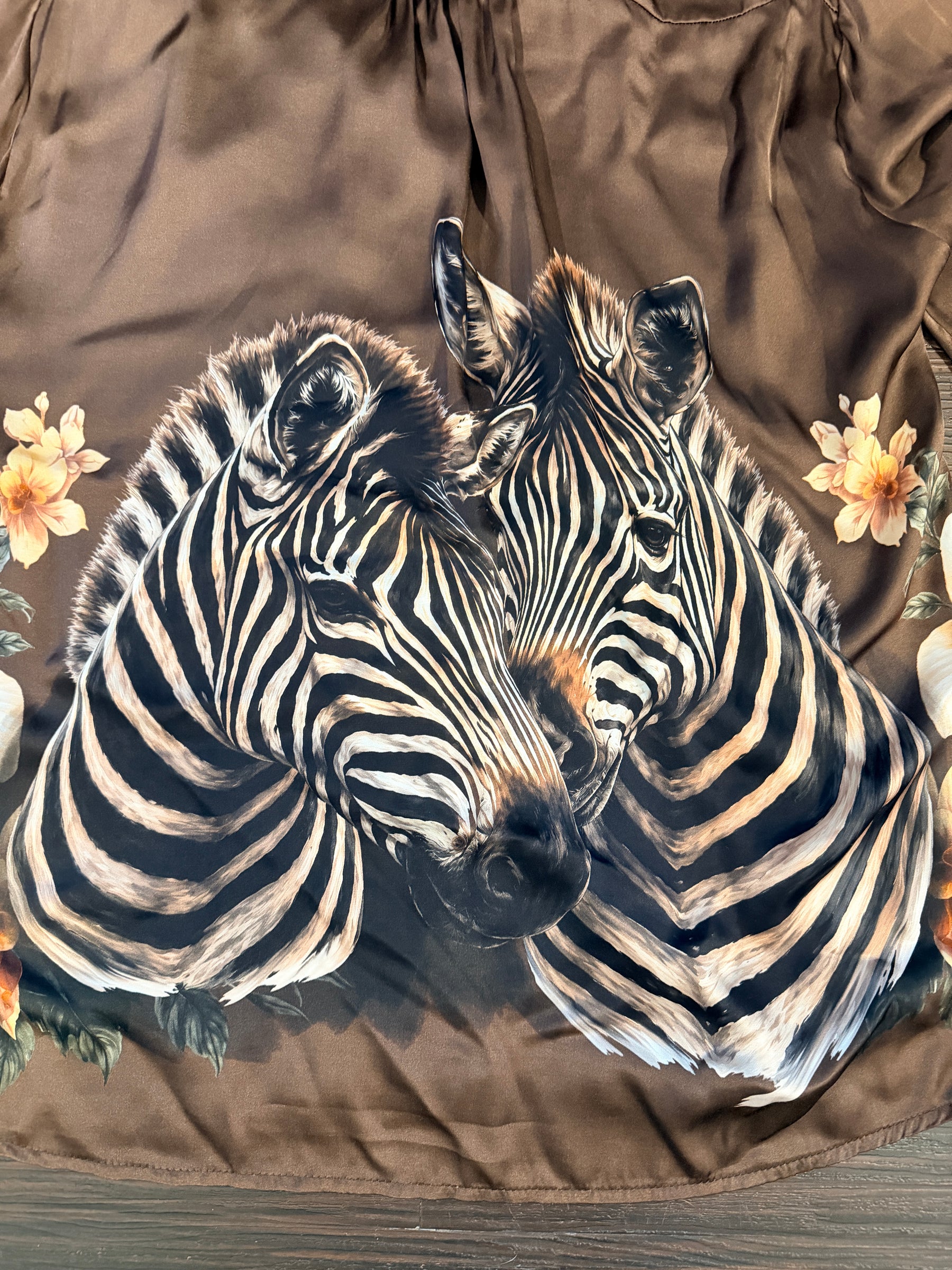 Camicia Susy Star moro con fiori e stampa zebre