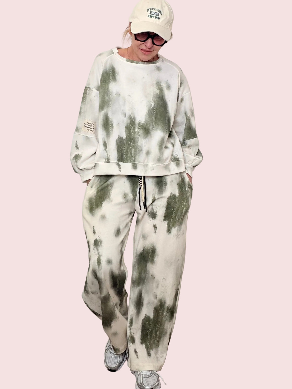 Completo Tuta Tie-Dye Bianco Verde Militare Oversize
