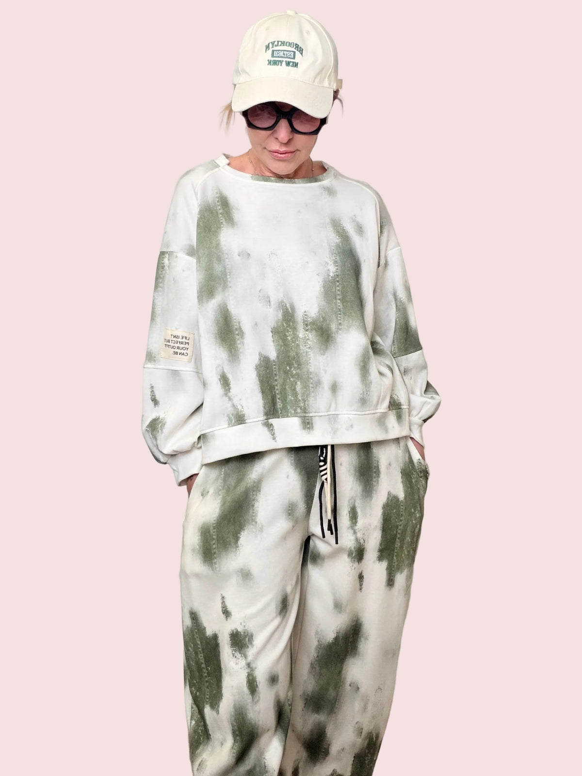Completo Tuta Tie-Dye Bianco Verde Militare Oversize