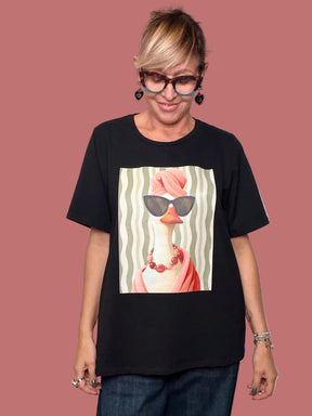 T-shirt bianca oversize con stampa oca