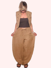 Pantalone Wide Leg in Lino con Vita Elastica e Coulisse