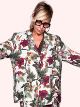 Blazer Oversize a Stampa Botanica con Fiori Tropicali Bordeau