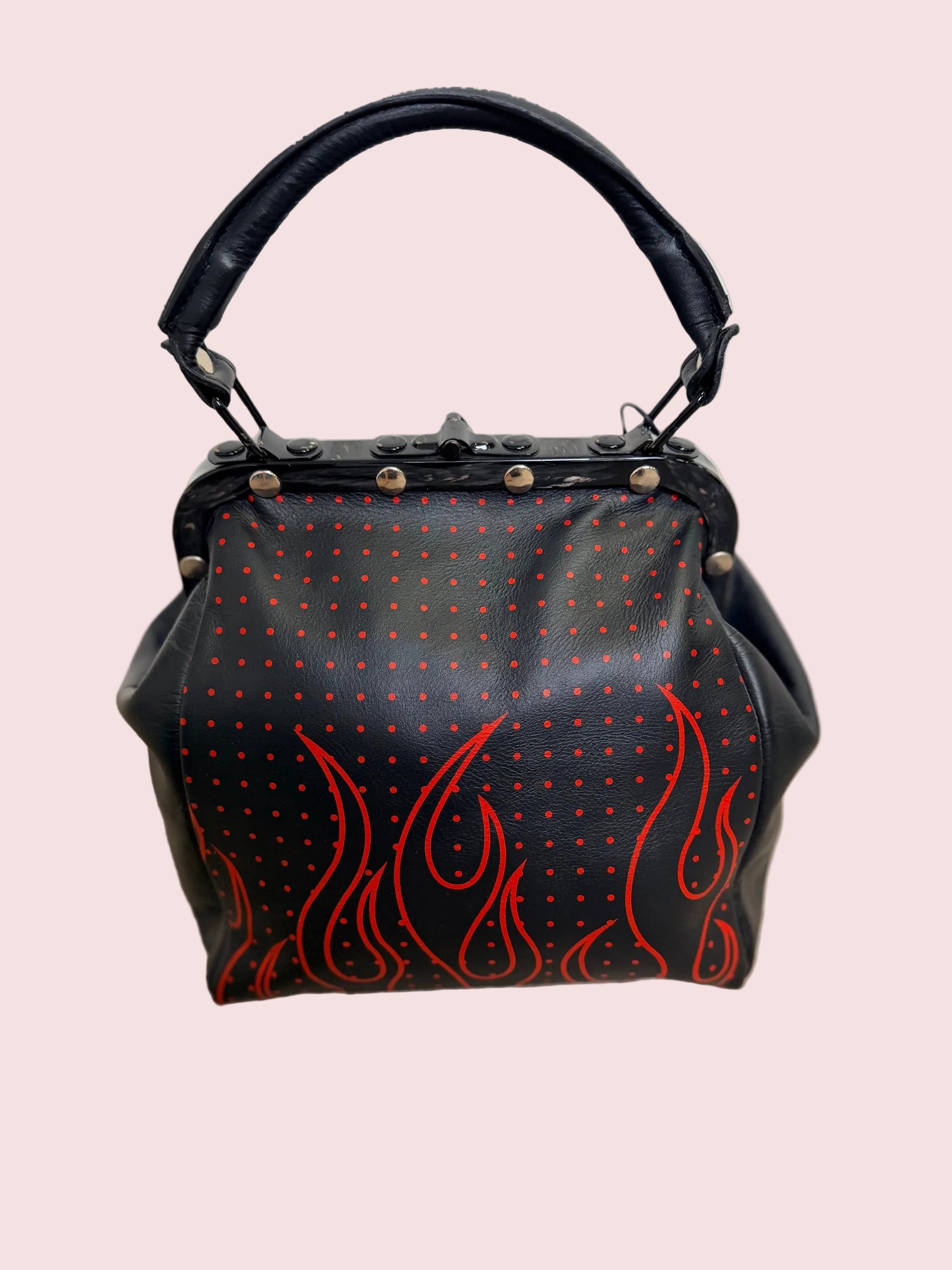 Mini Doctor Bag Cornice Metallica - Bordeaux, Nera Cuore e Fiamme