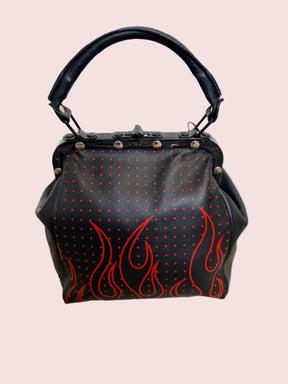Mini Doctor Bag Cornice Metallica - Bordeaux, Nera Cuore e Fiamme