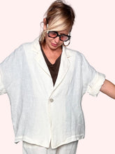 Blazer in Lino Oversize con Colletto a Revers e Maniche