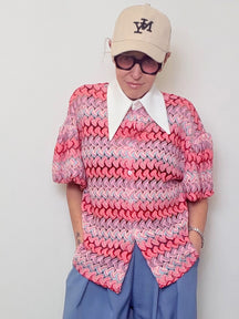 Polo Righe Colletto Bianco Oversize - Rosa e Azzurro