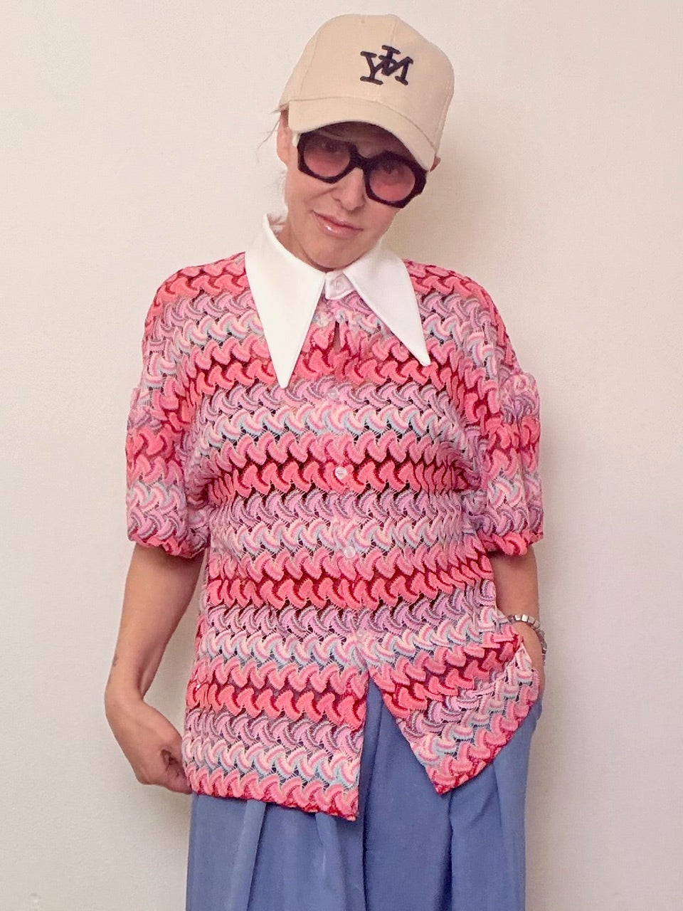 Polo Righe Colletto Bianco Oversize - Rosa e Azzurro