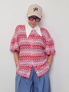 Polo Righe Colletto Bianco Oversize - Rosa e Azzurro