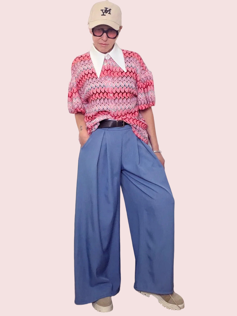 Pantaloni Palazzo Vita Alta Pieghe - Azzurro e Verde Militare