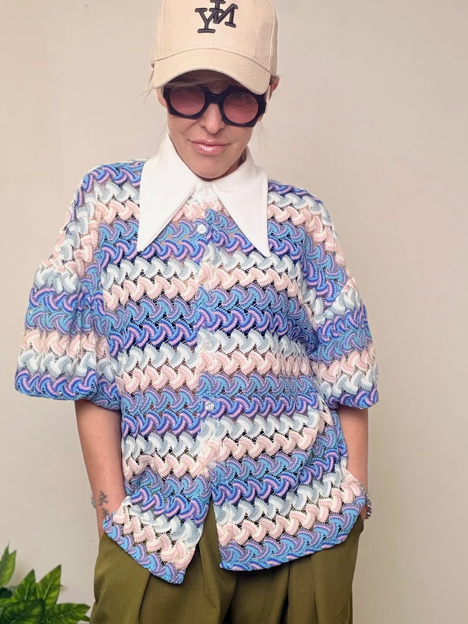 Polo Righe Colletto Bianco Oversize - Rosa e Azzurro