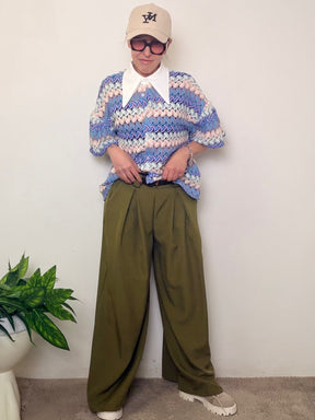 Pantaloni Palazzo Vita Alta Pieghe - Azzurro e Verde Militare