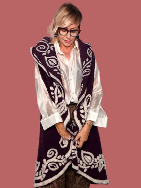 Gilet lungo in lana con collo avvolgente