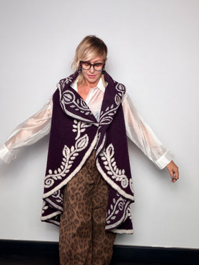 Gilet lungo in lana con collo avvolgente
