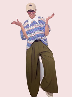 Pantaloni Palazzo Vita Alta Pieghe - Azzurro e Verde Militare