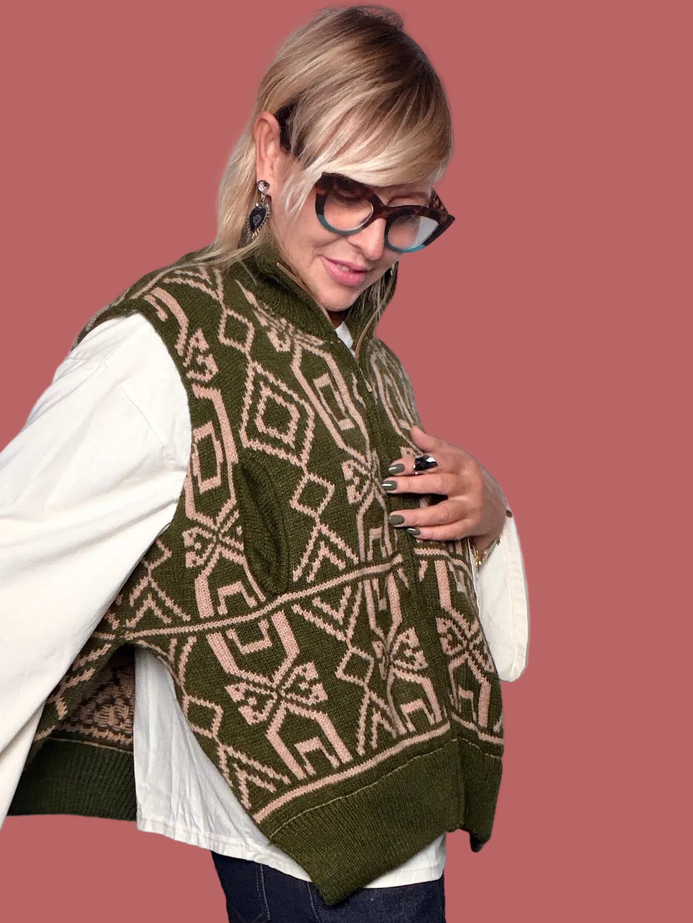 Gilet in maglia con fantasia geometrica e zip