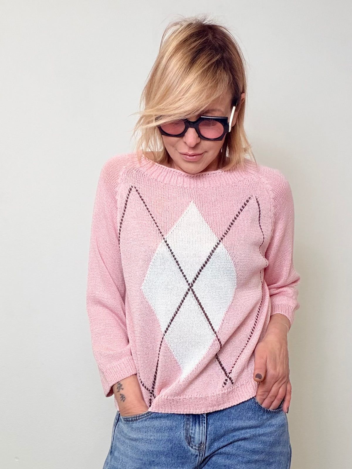 Maglia in Filo con Motivo Argyle