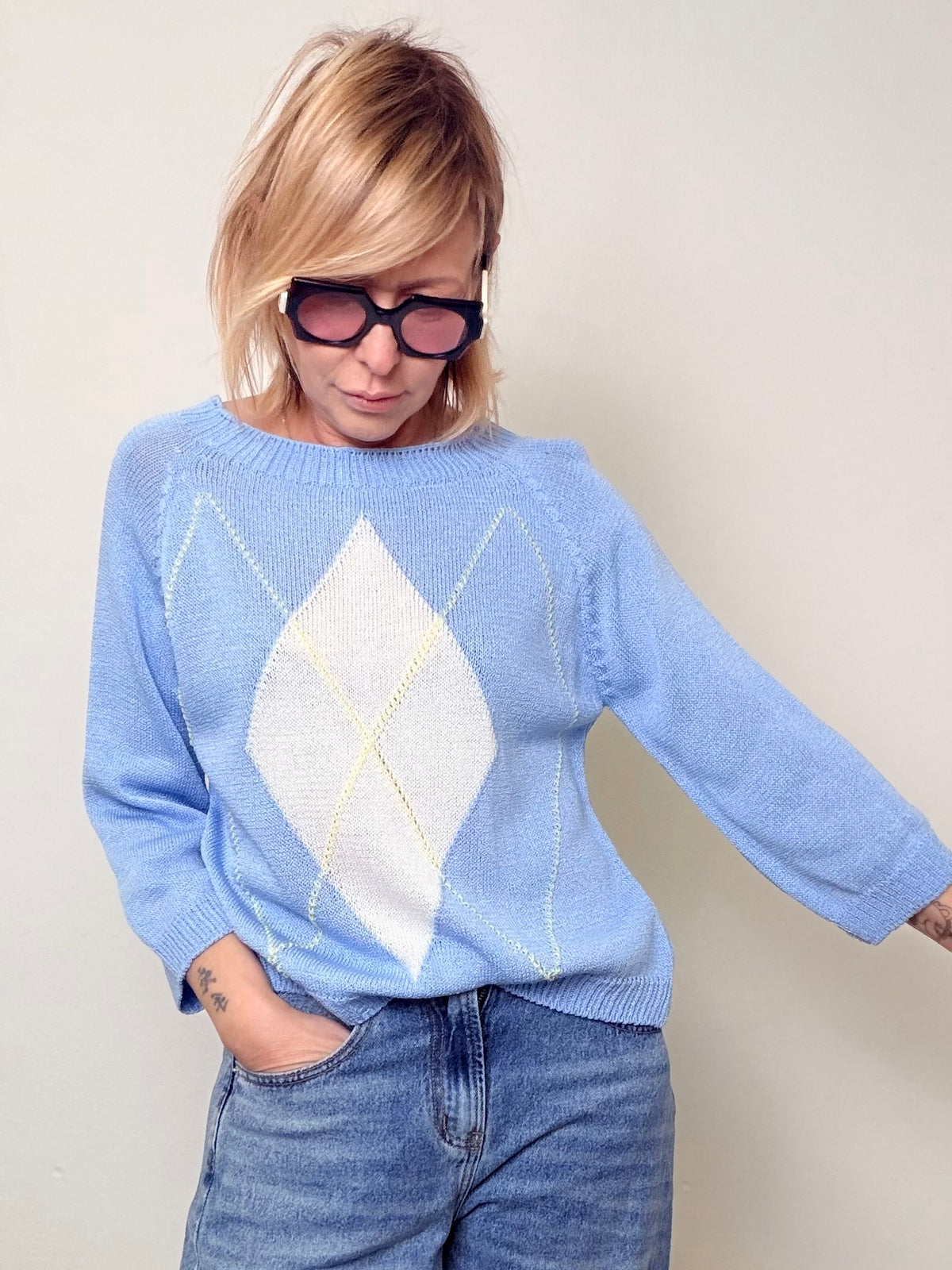 Maglia in Filo con Motivo Argyle