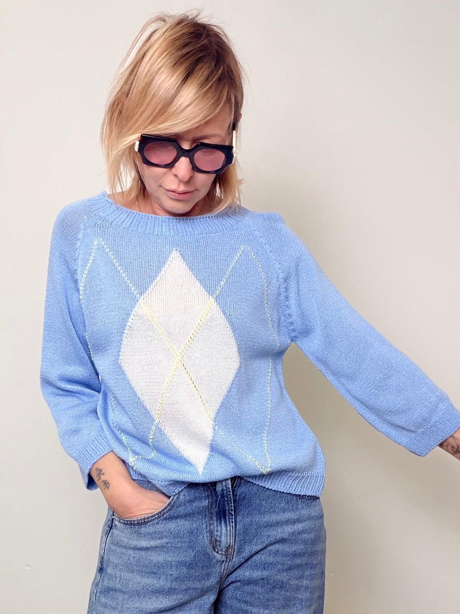 Maglia in Filo con Motivo Argyle