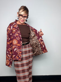 Giacca floreale con interno leopardato