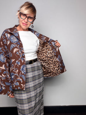 Giacca floreale con interno leopardato