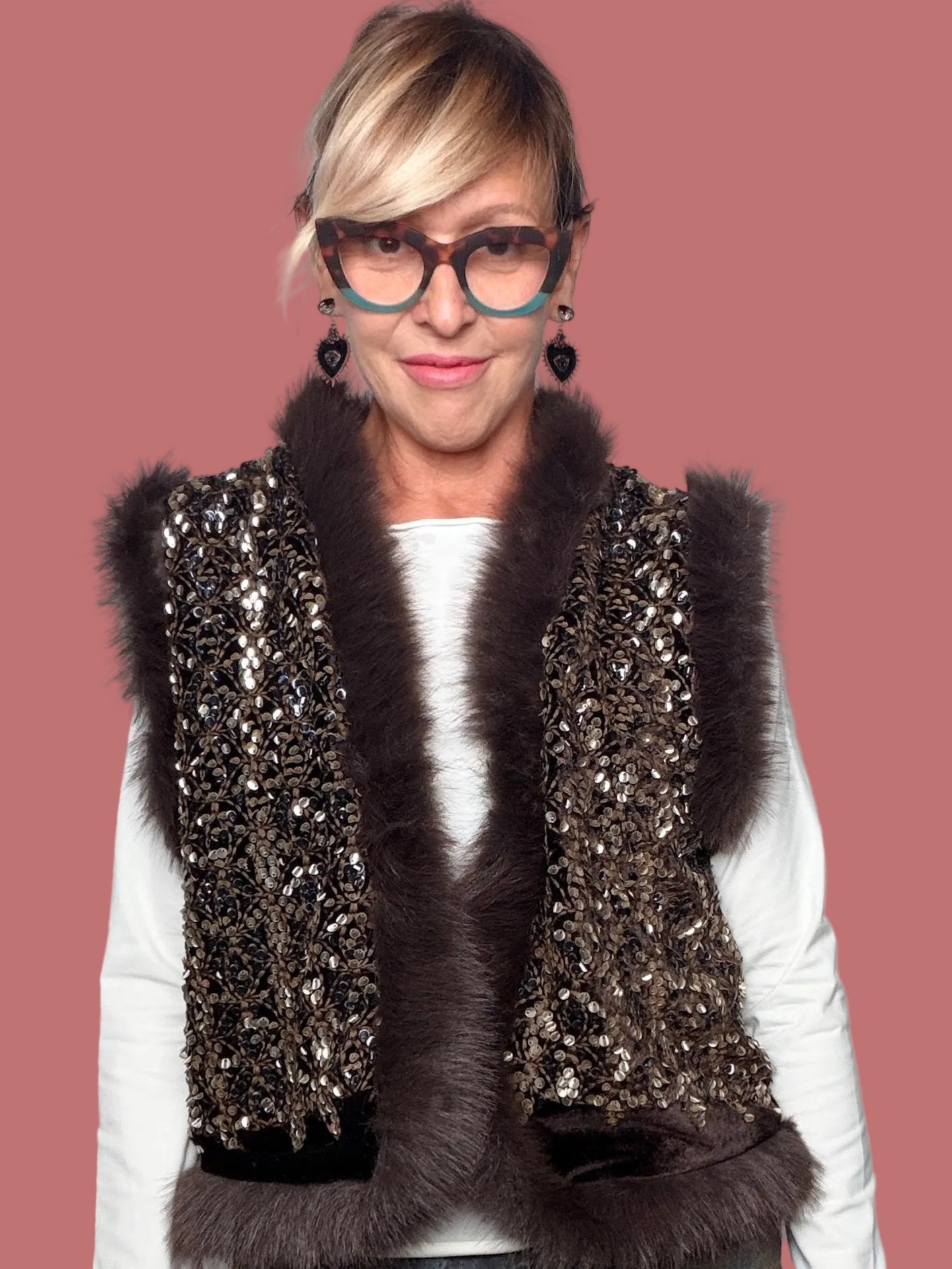 Gilet Souvenir con dettagli luminosi e bordi effetto pelliccia