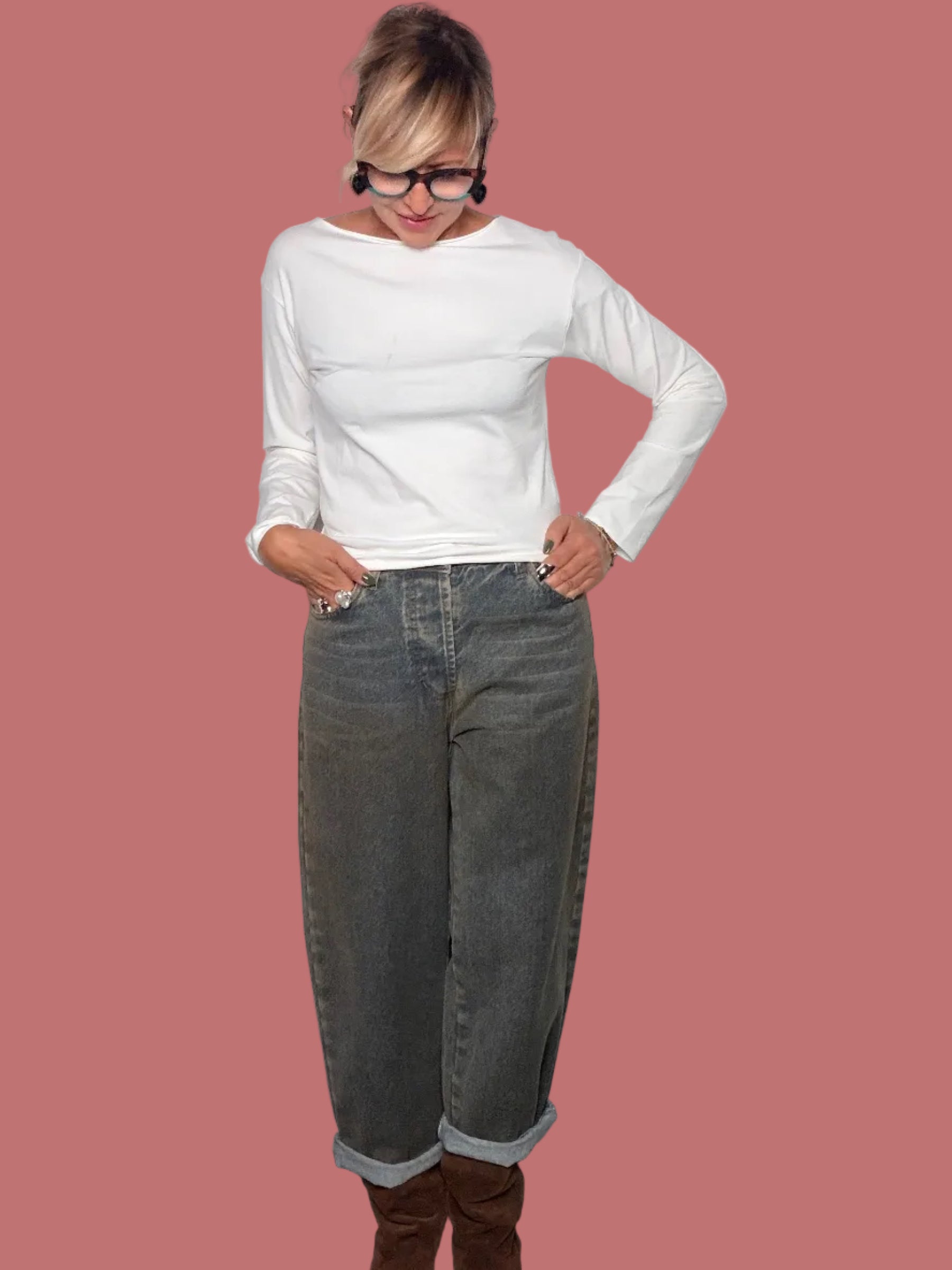 Jeans Philia Loft grigi dalla linea a ovetto