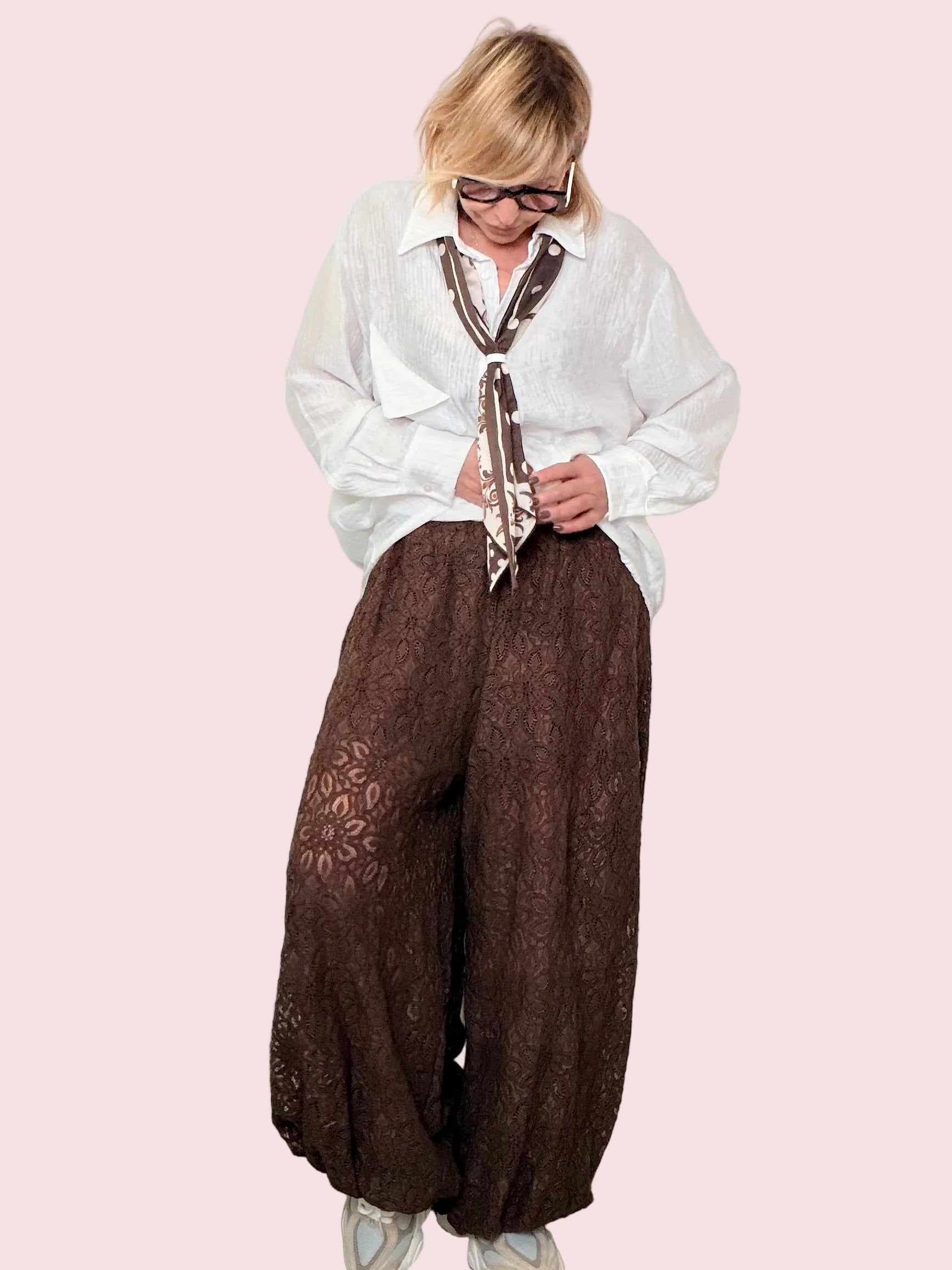 Pantalone Odalisca in Pizzo Marrone