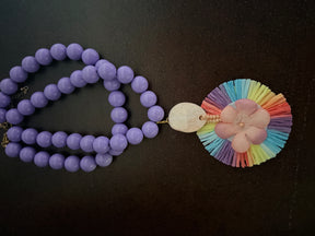 Collana Perle Lilla con Pendente Fiore e Nappine Multicolor