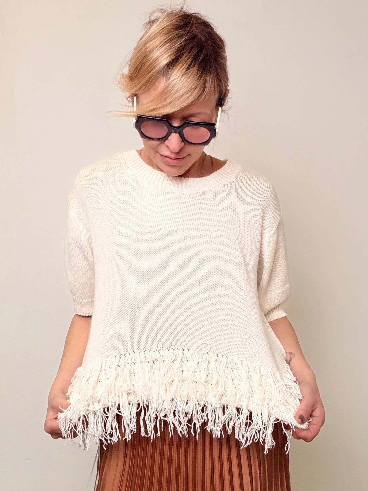 MAGLIA IN COTONE CON FRANGE