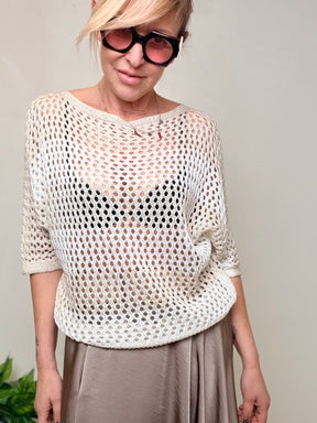 Maglia Traforata a Rete Panna