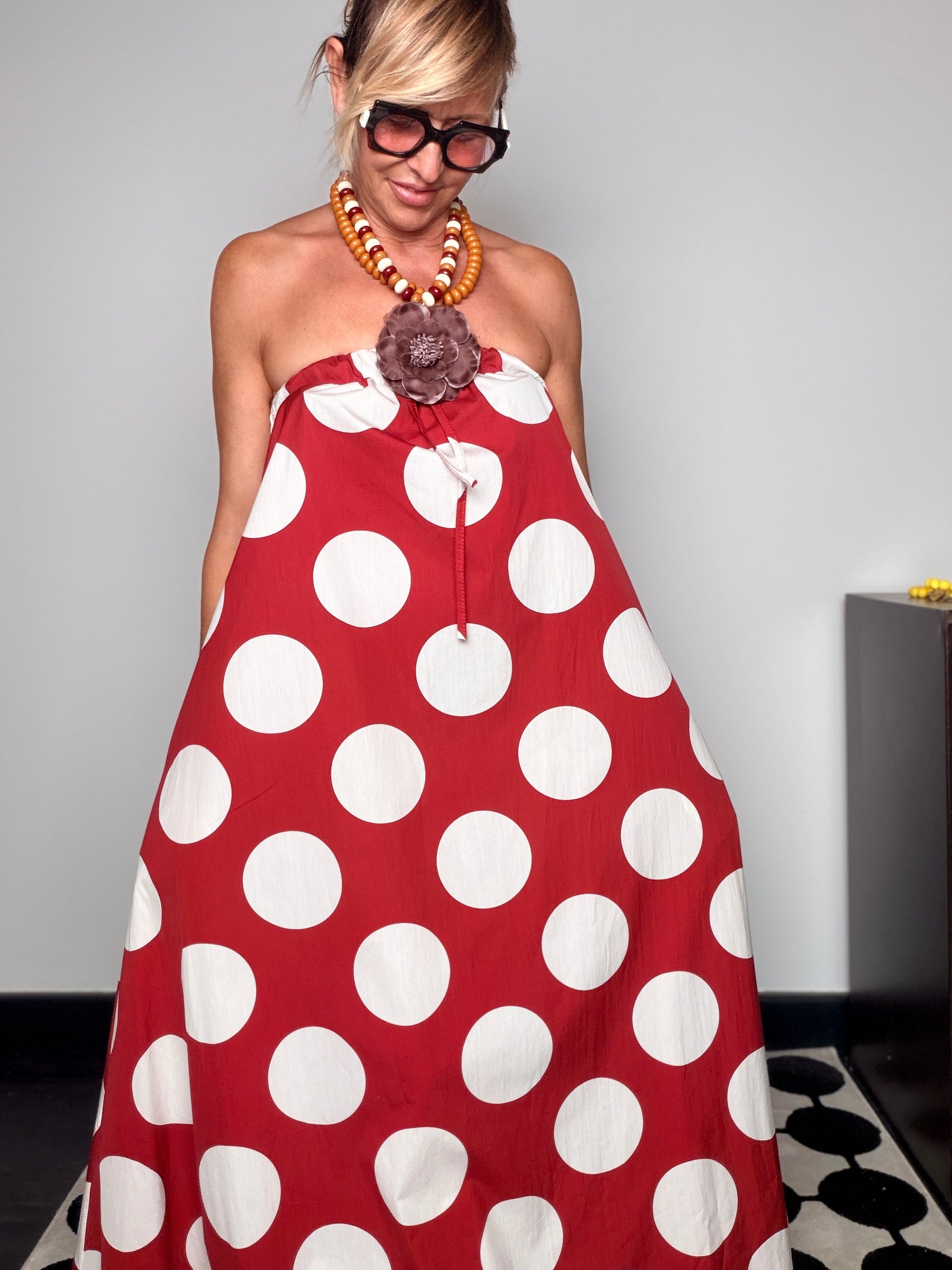 Abito Maxi a Pois Rosso