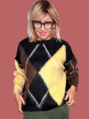 Maglia girocollo con maxi rombi multicolor