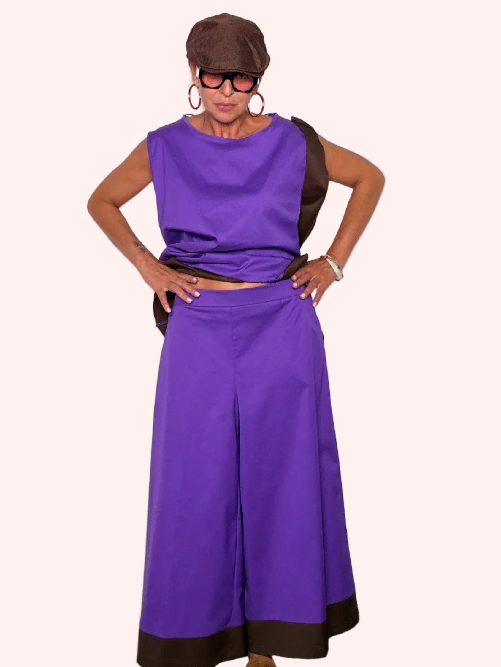 Pantalone Bicolore Viola e Marrone