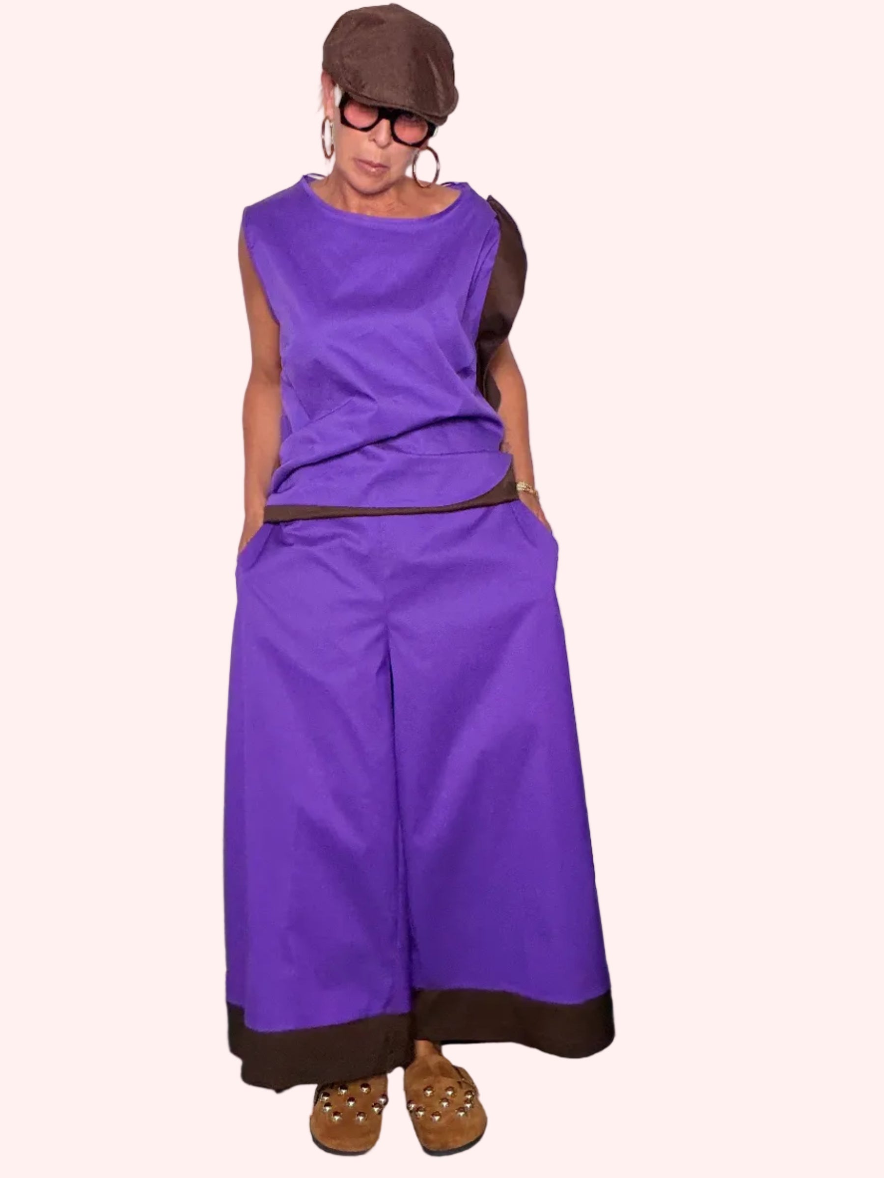 Pantalone Bicolore Viola e Marrone