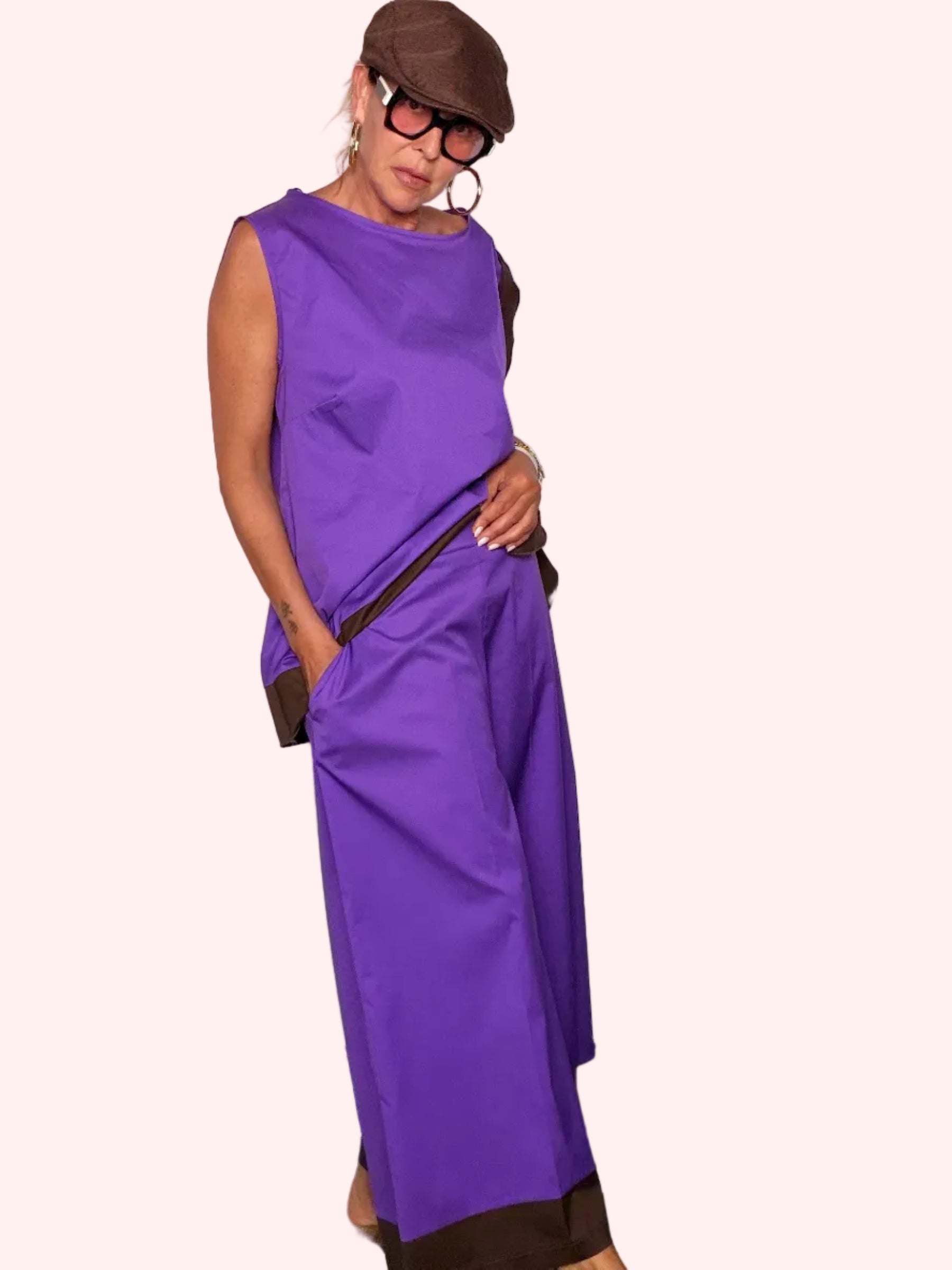Pantalone Bicolore Viola e Marrone