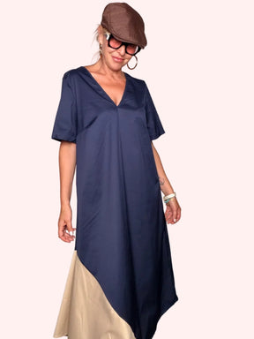 Abito Maxi Bicolore Scollo V