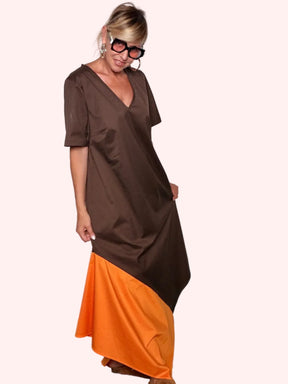 Abito Maxi Bicolore Scollo V
