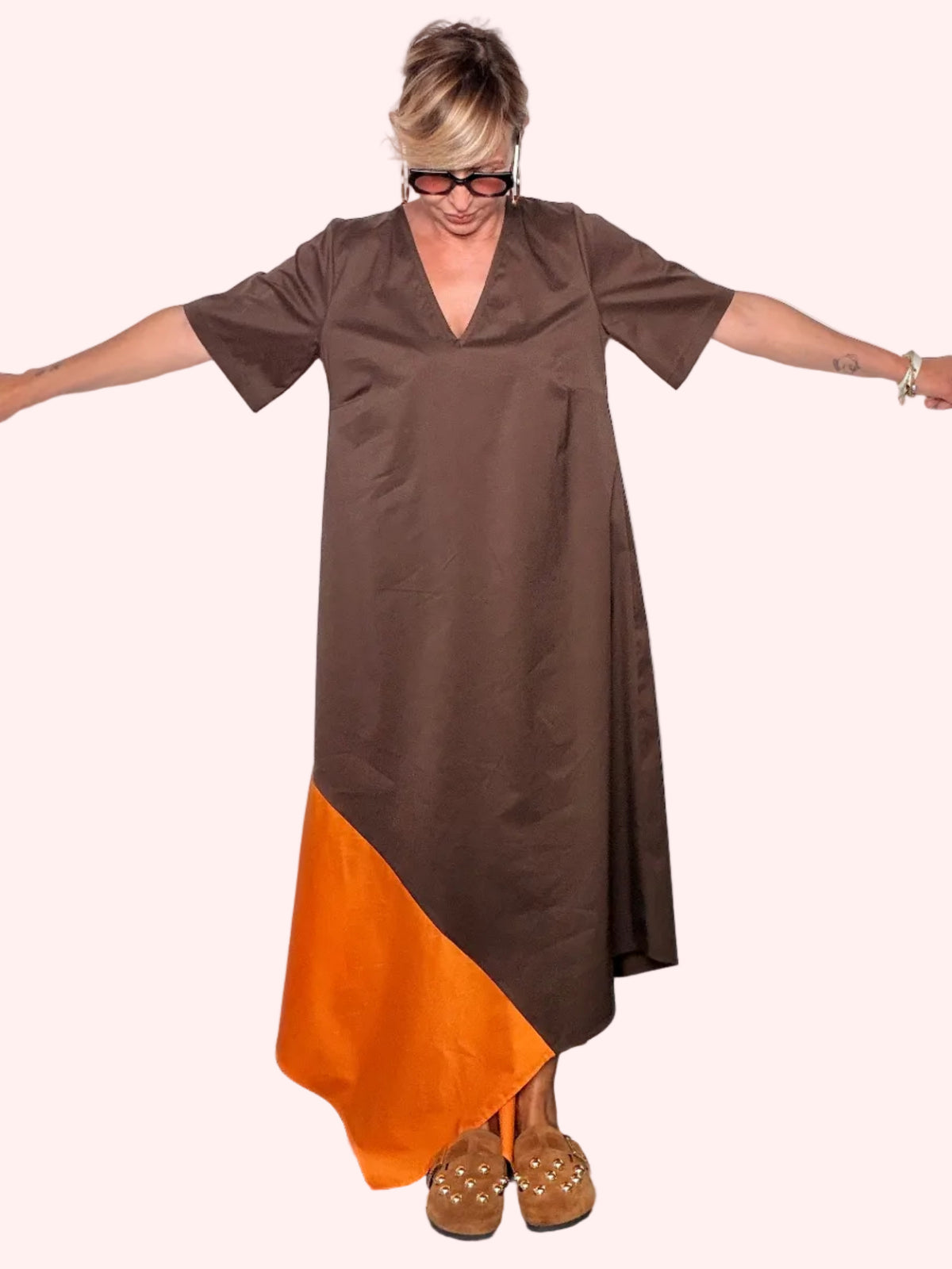 Abito Maxi Bicolore Scollo V