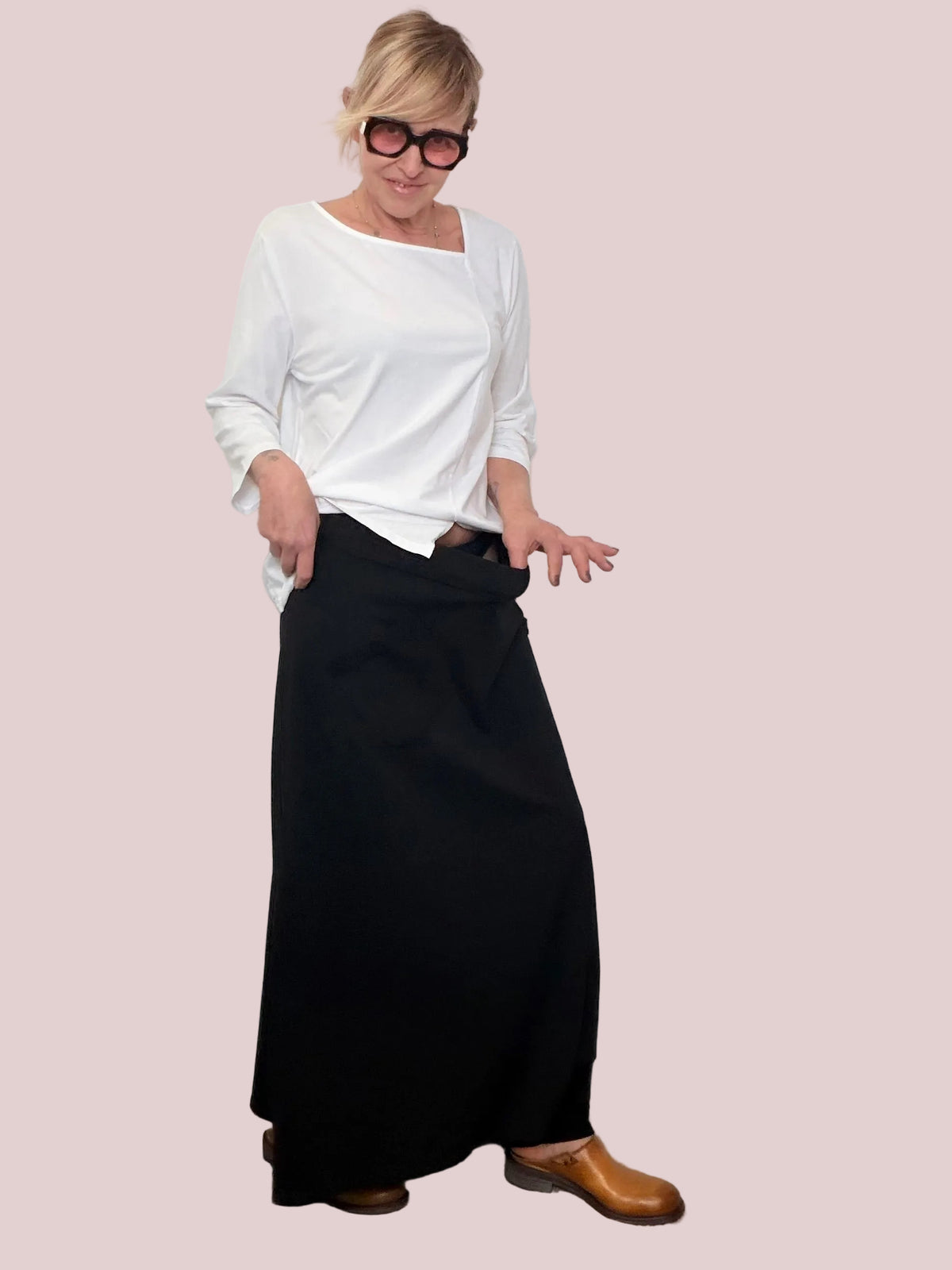 Pantalone-gonna cotone stretch nero