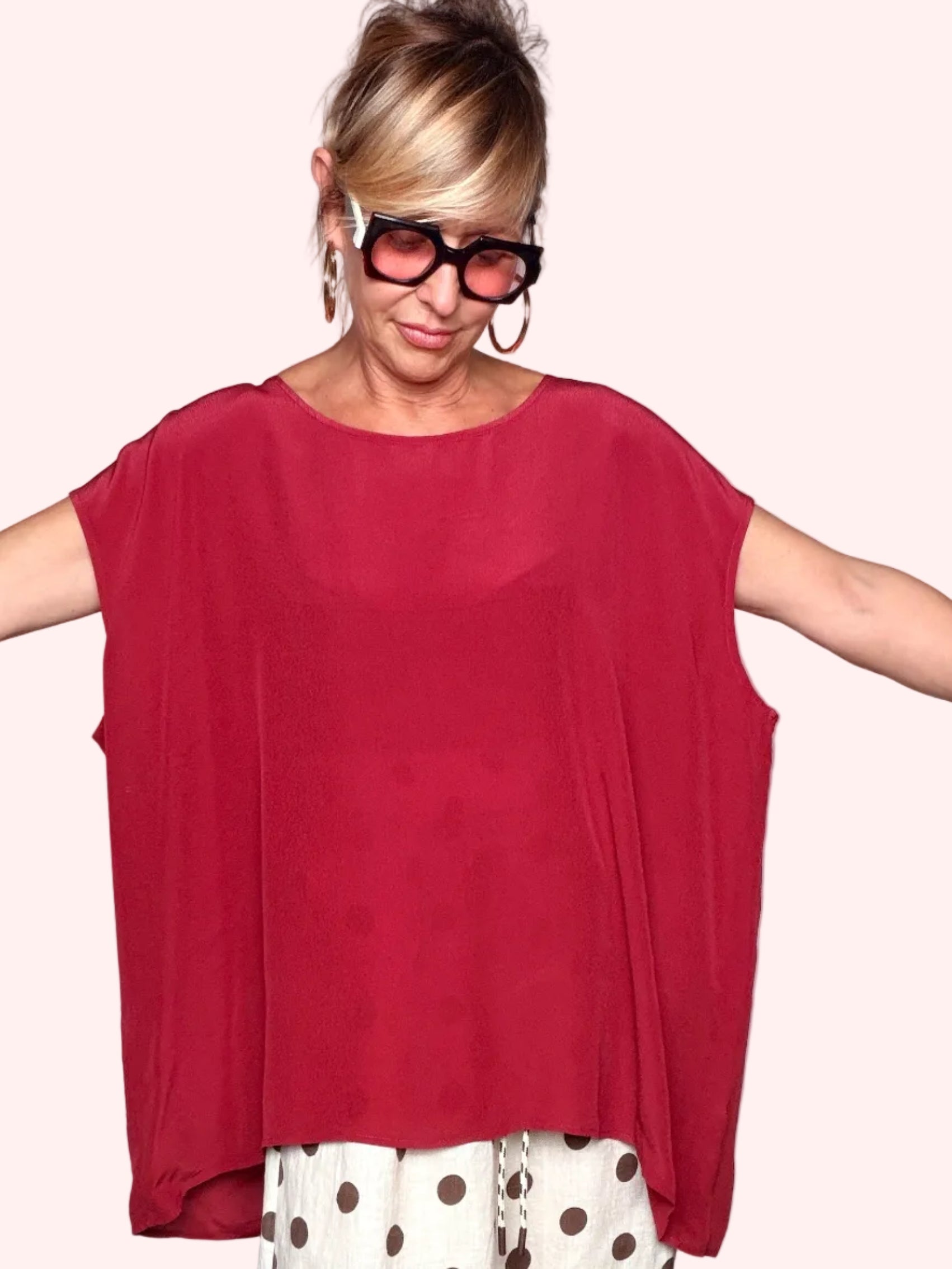 Blusa Oversize Tinta Unita – Rosso Ciliegia