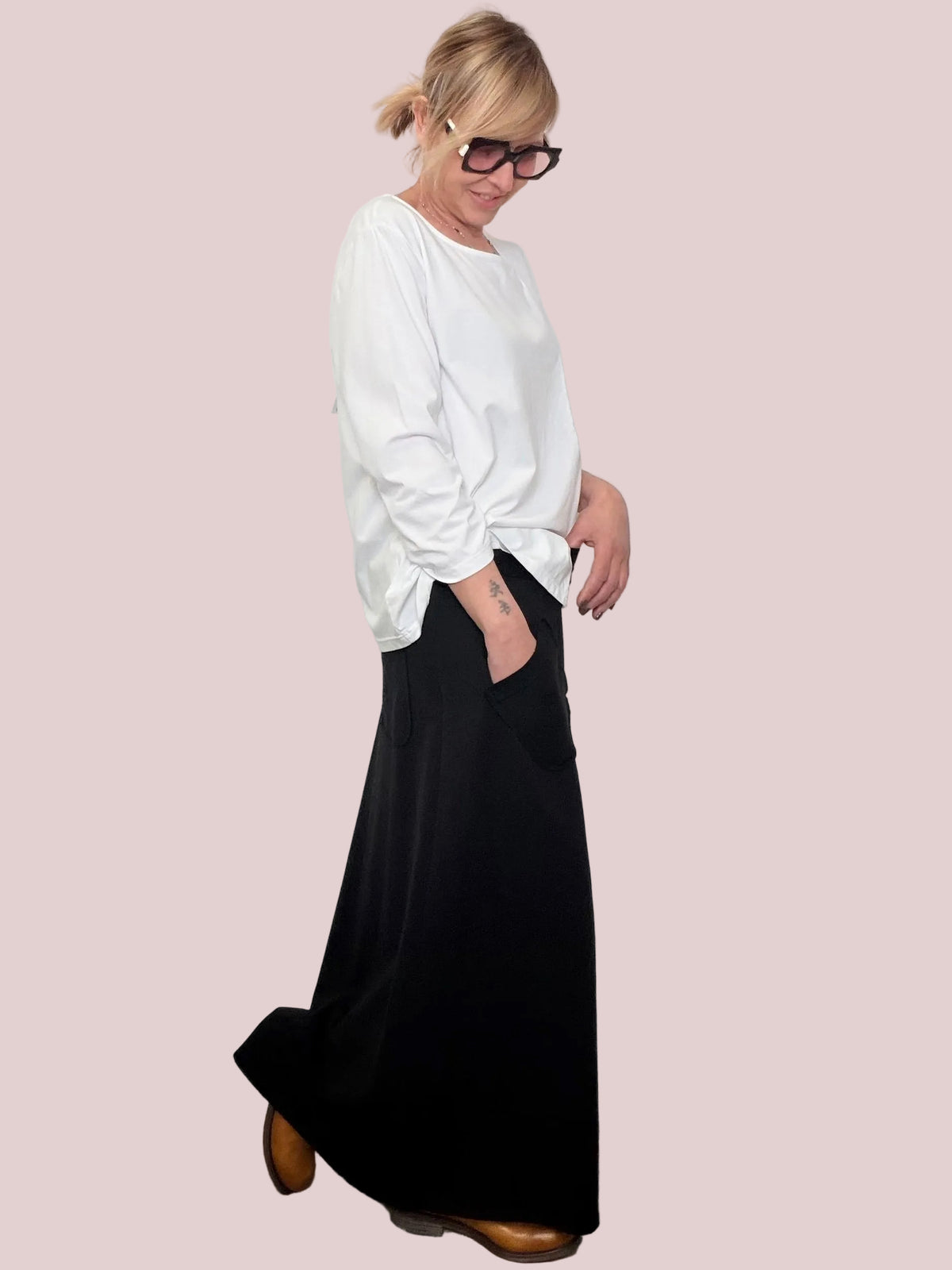 Pantalone-gonna cotone stretch nero