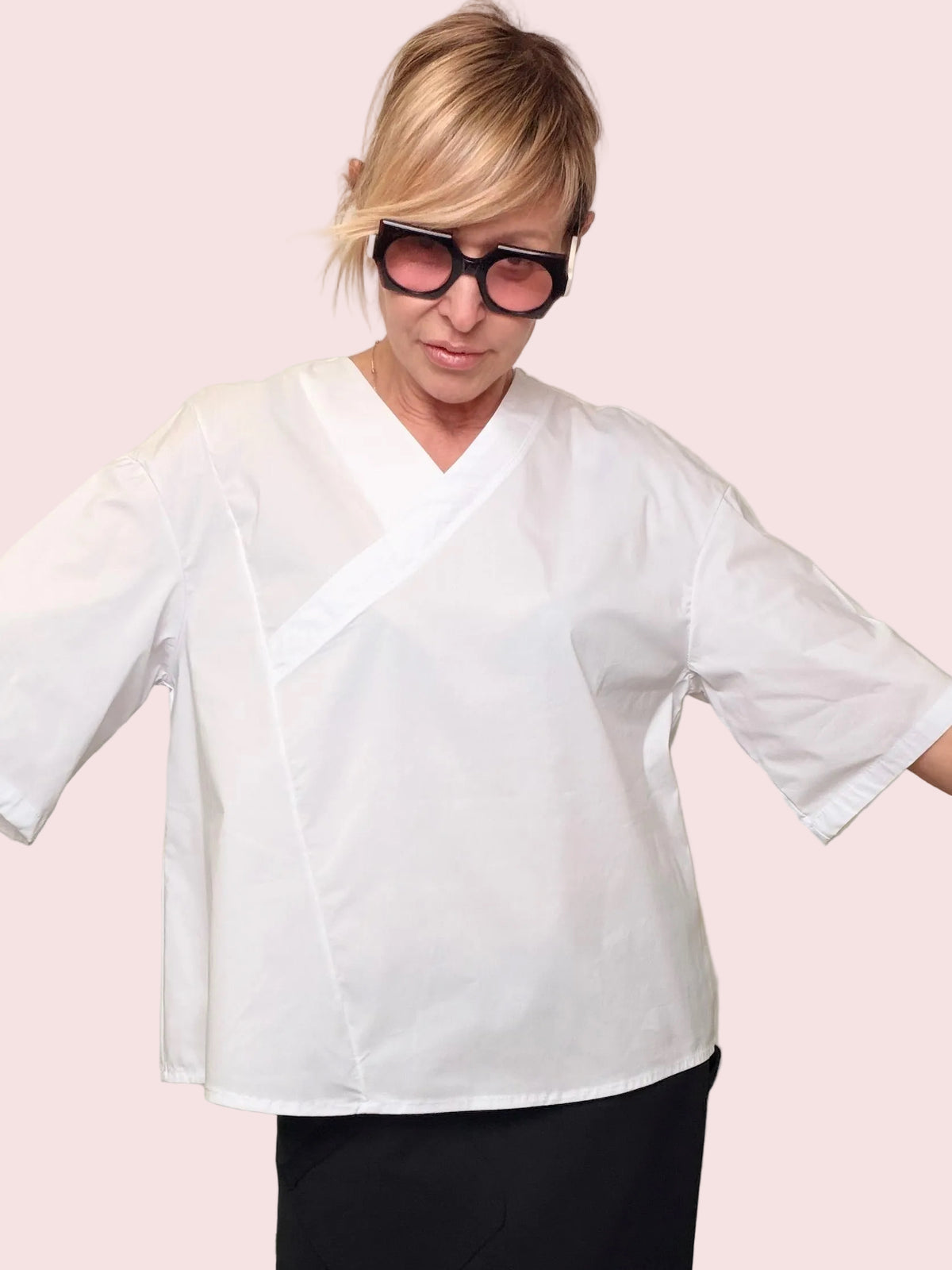 Camicia cotone scollo kimono bianca